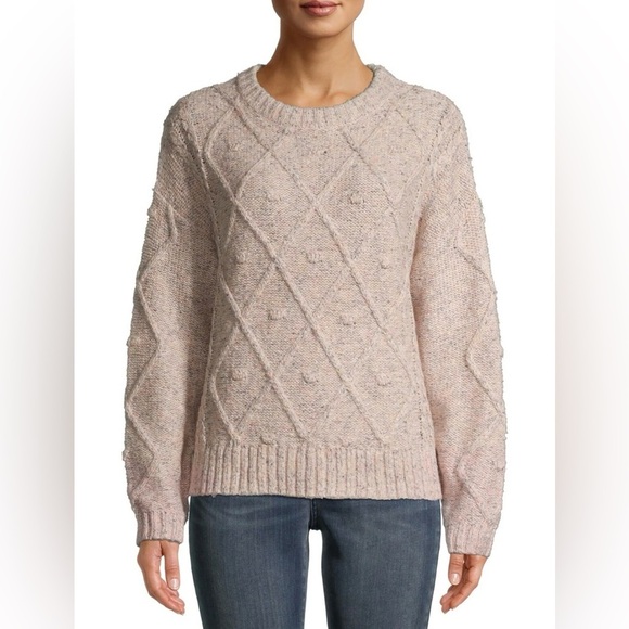Time and Tru Sweaters - Time and Tru Women's Cable Knit Sweater - Light Pink Beige